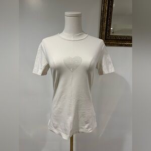 Escada Sport Off White Rhinestone Heart T-shirt